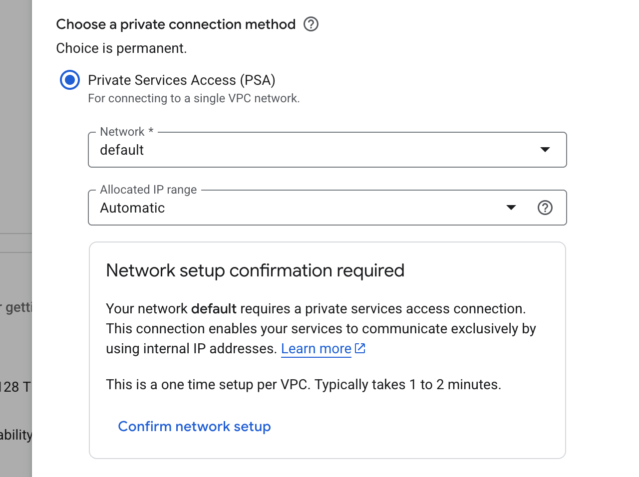 confirm network setup selection