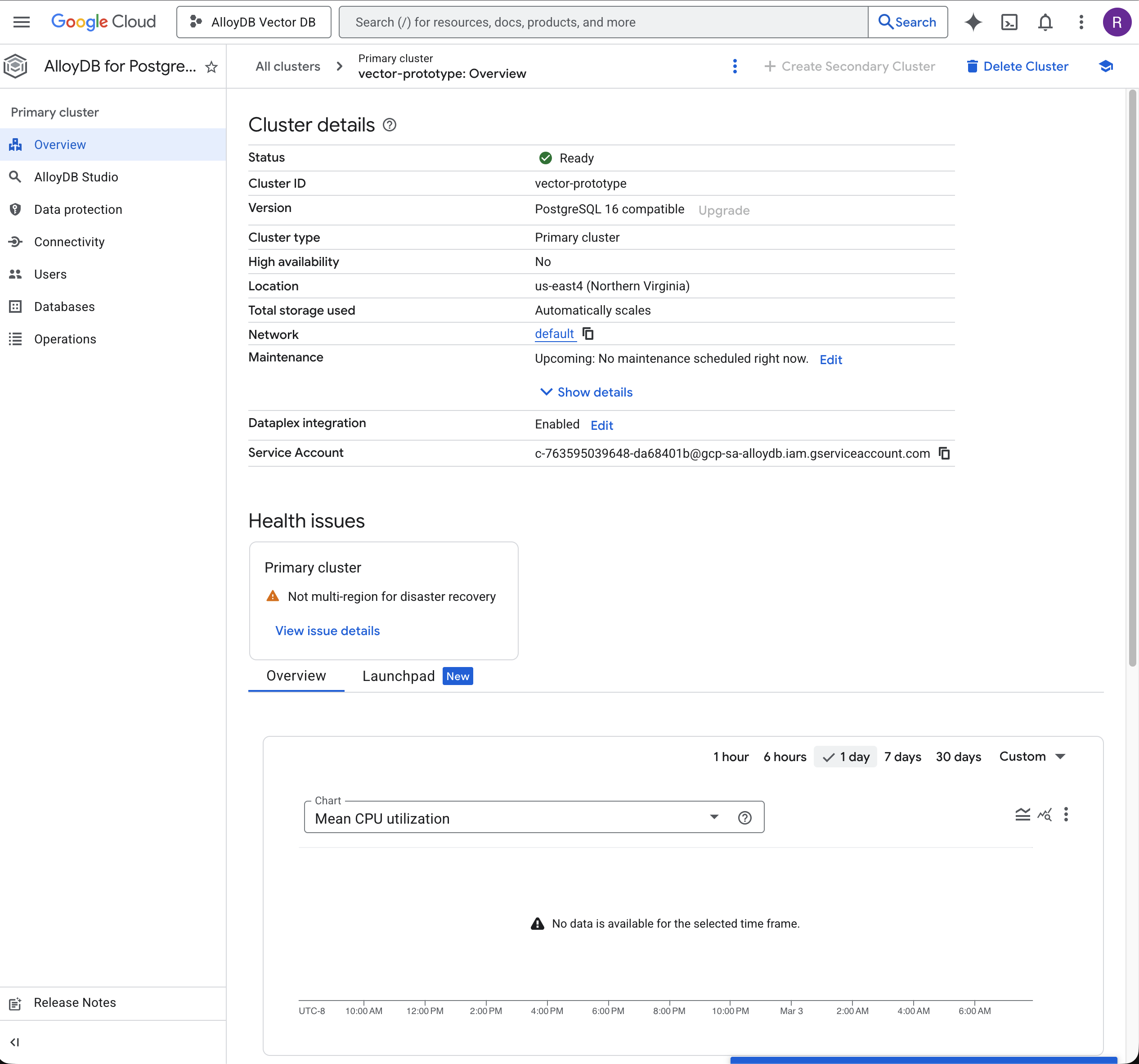 cluster overview page