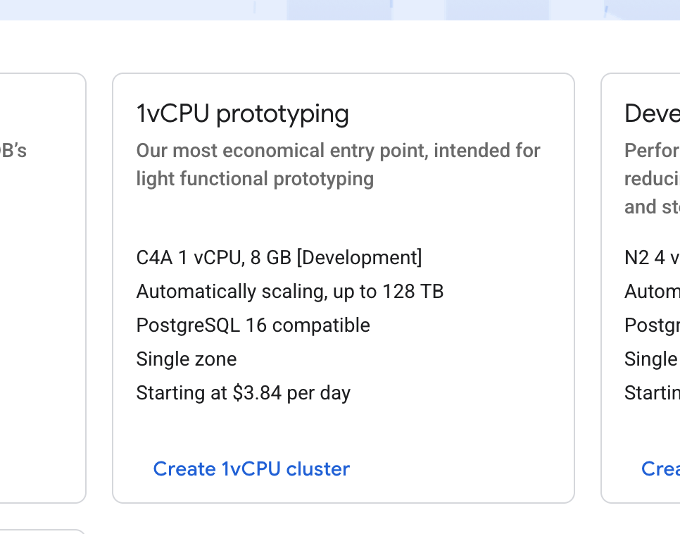 console link to create prototype cluster