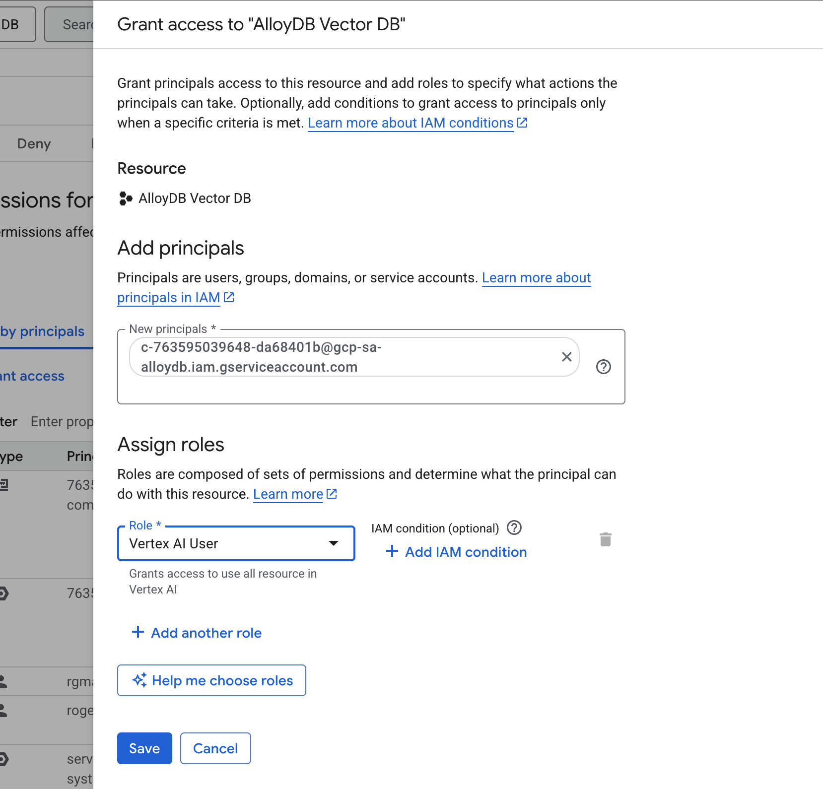 granting the service account vertex ai access